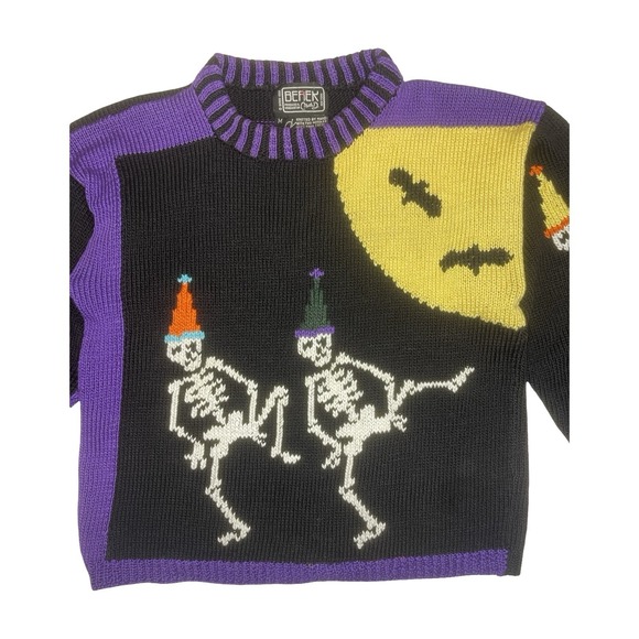 BEREK VINTAGE 1988 HAND KNIT 100% PIMA COTTON HALLOWEEN SWEATER Size M - Picture 2 of 10